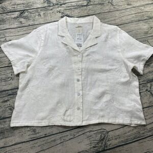 Joie Womens XL Hawaiian Style‎ Embroidered AOP Lagenlook Linen Button Top